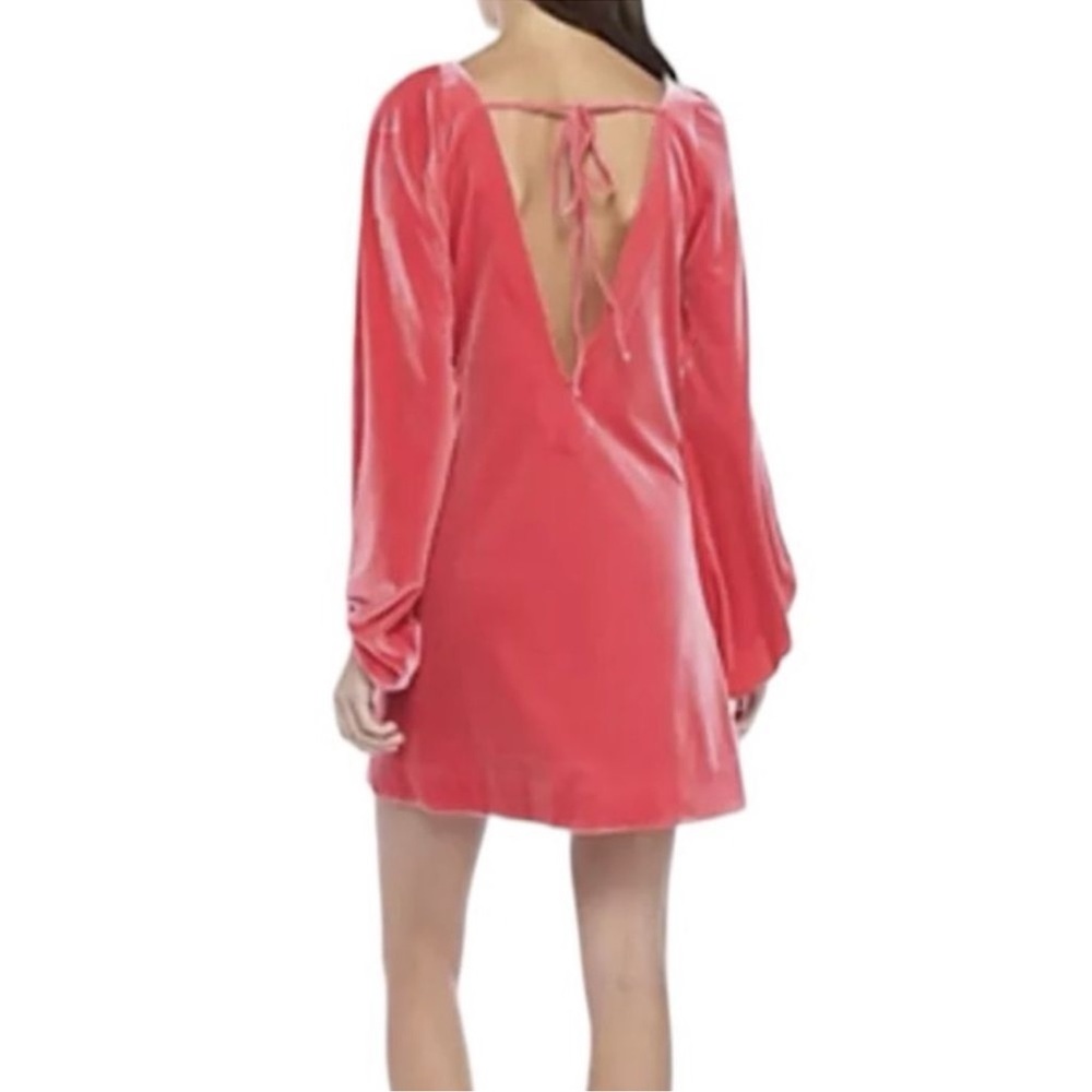 Free People Pink Bell Sleeve Velvet V Neck Cocktail Dress